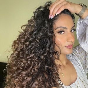 New Long Curly Human Hair Extensions 22" Blend Full Set & Lace Closure